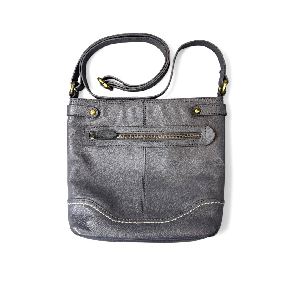 Born Grey Pebbled Genuine Leather‎ Crossbody Bag Adjustable Strap Brass Hardware